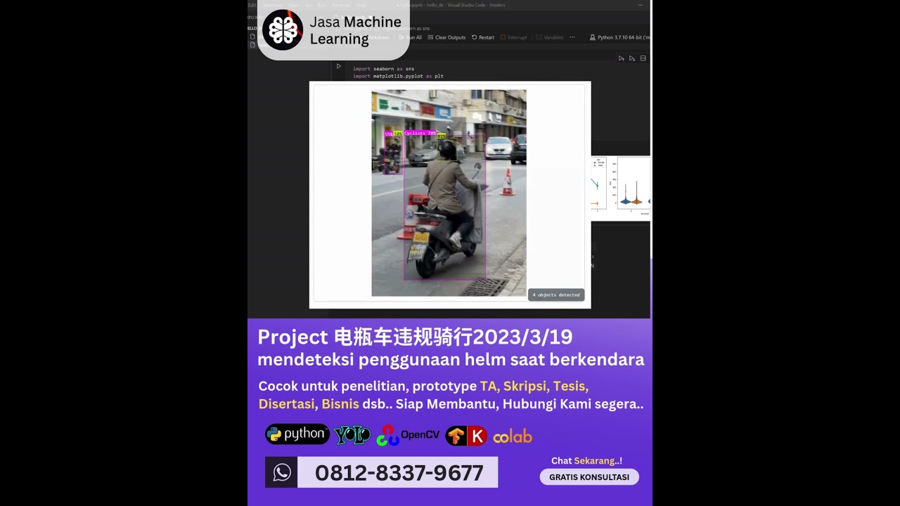 Jasa machine learning Project 瓶车违规骑行2023319, mendeteksi penggunaan helm saat berkendara